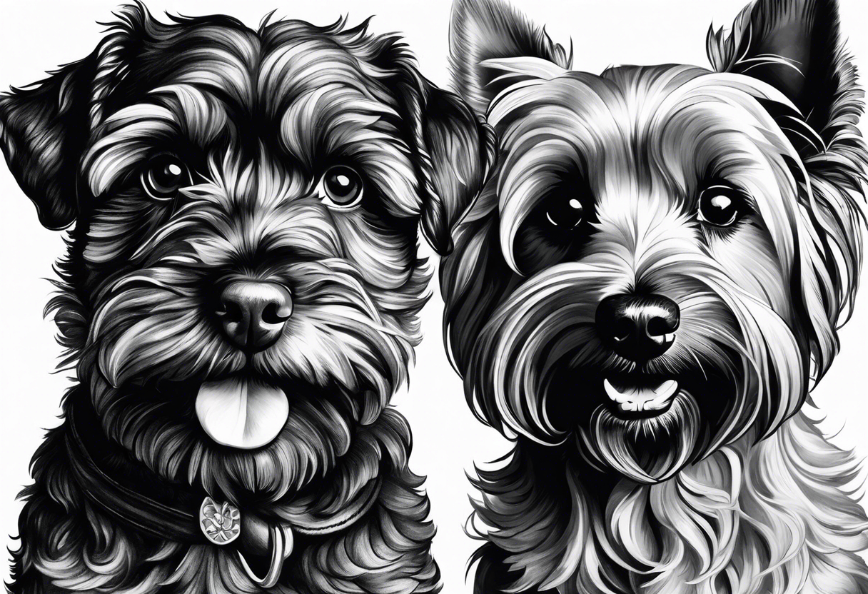 a black cockapoo and a yorkshire terrier sat next to each other tattoo idea