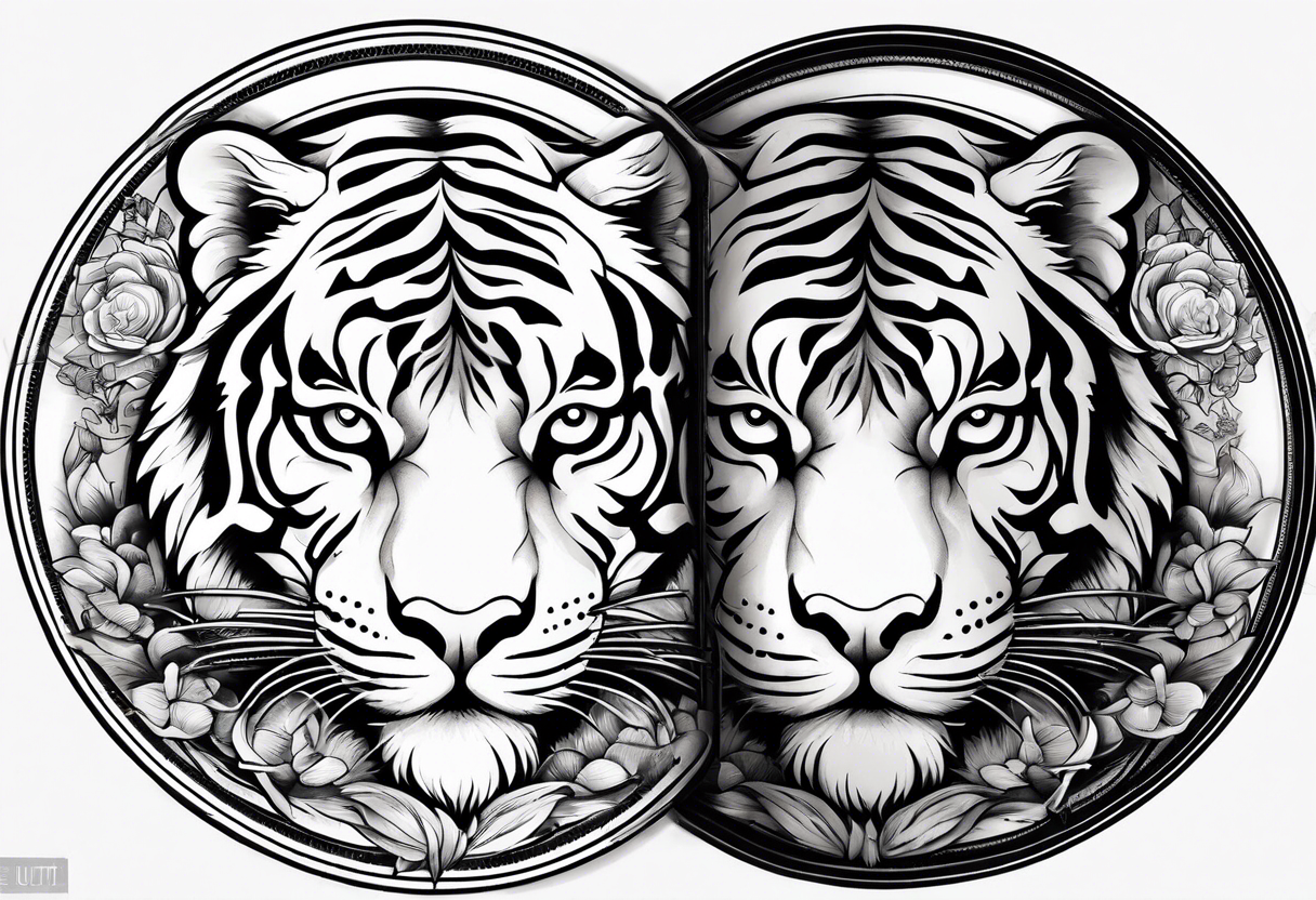 Tiger and lion on a yin yang plate tattoo idea