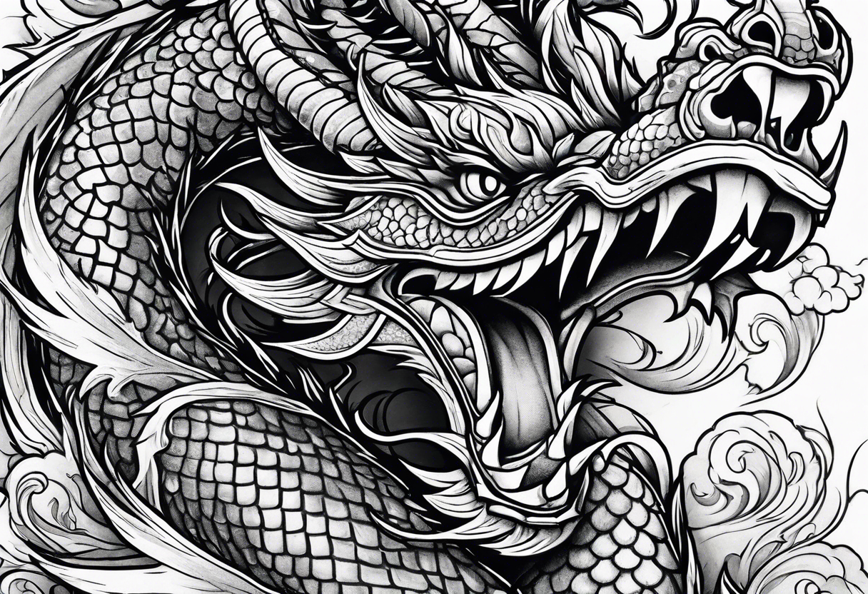 blackwork negative spage dragon sleeve tattoo idea