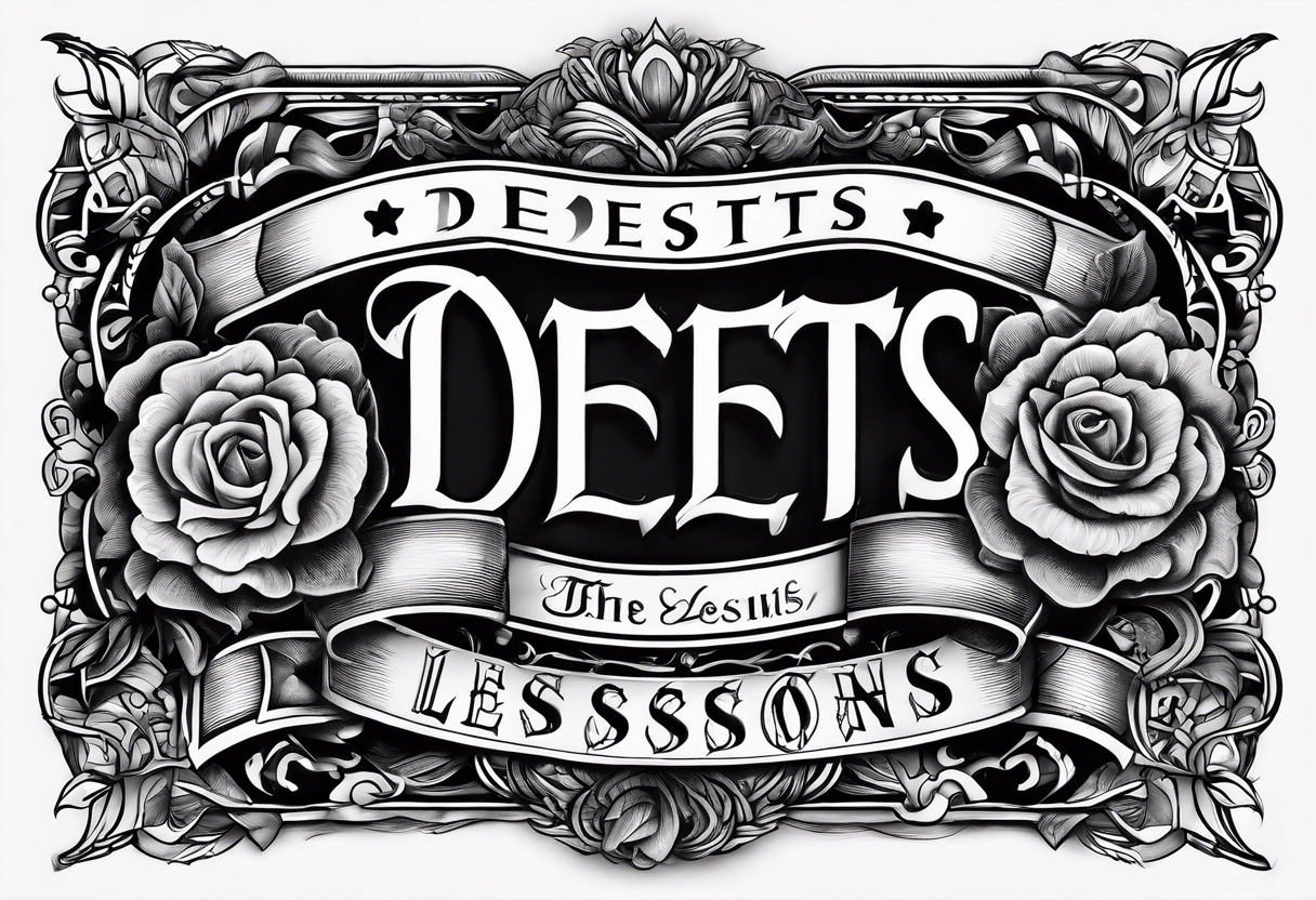 Lettering only, no artwork, the words "debts" and "lessons" tattoo idea