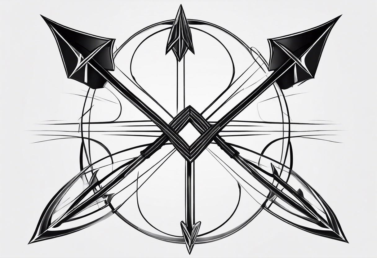 A loaded bow with 2 arrows. simplistic, minimalist and clean, even abstract. tattoo idea