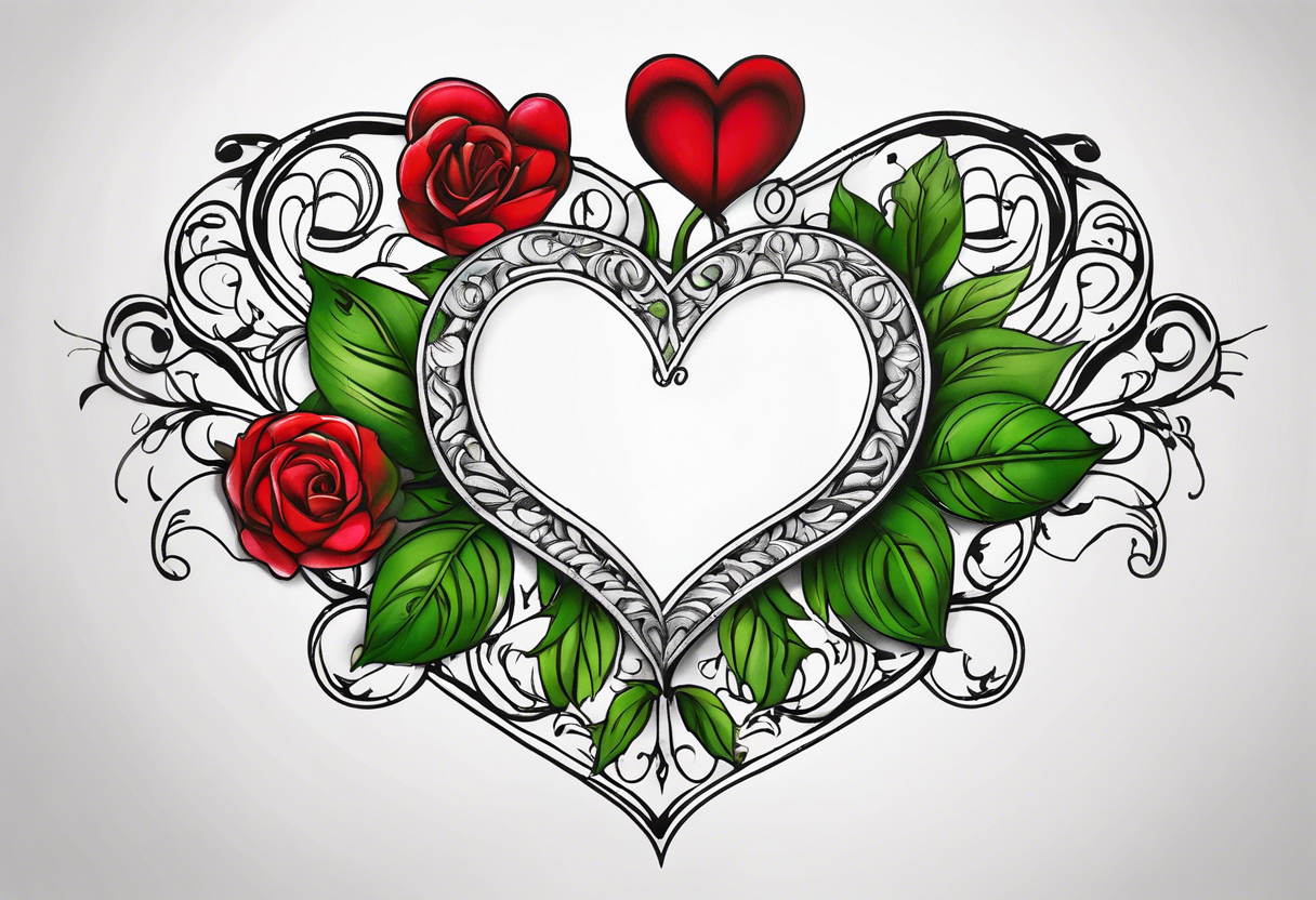 a red heart with a black outline with a green vine wrapped arround and the name nina in the middle tattoo idea