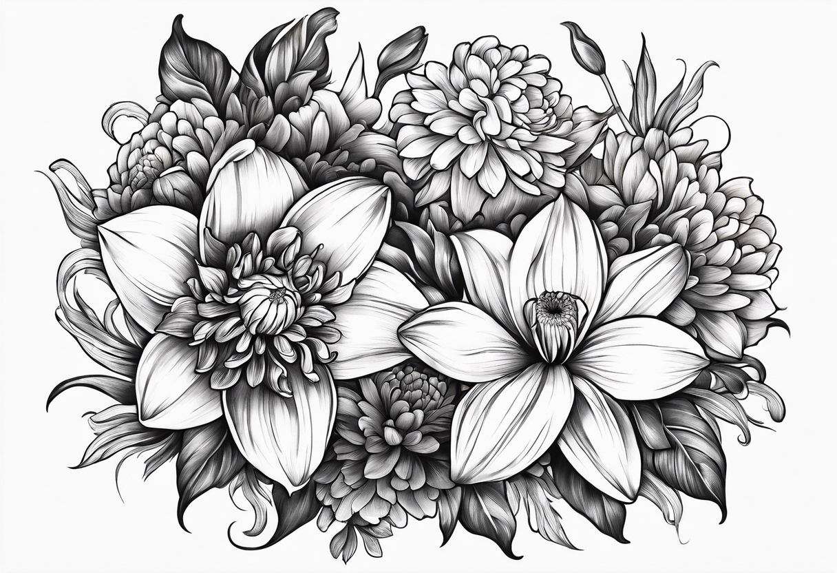 Narcissus and chrysanthemum intertwined tattoo idea