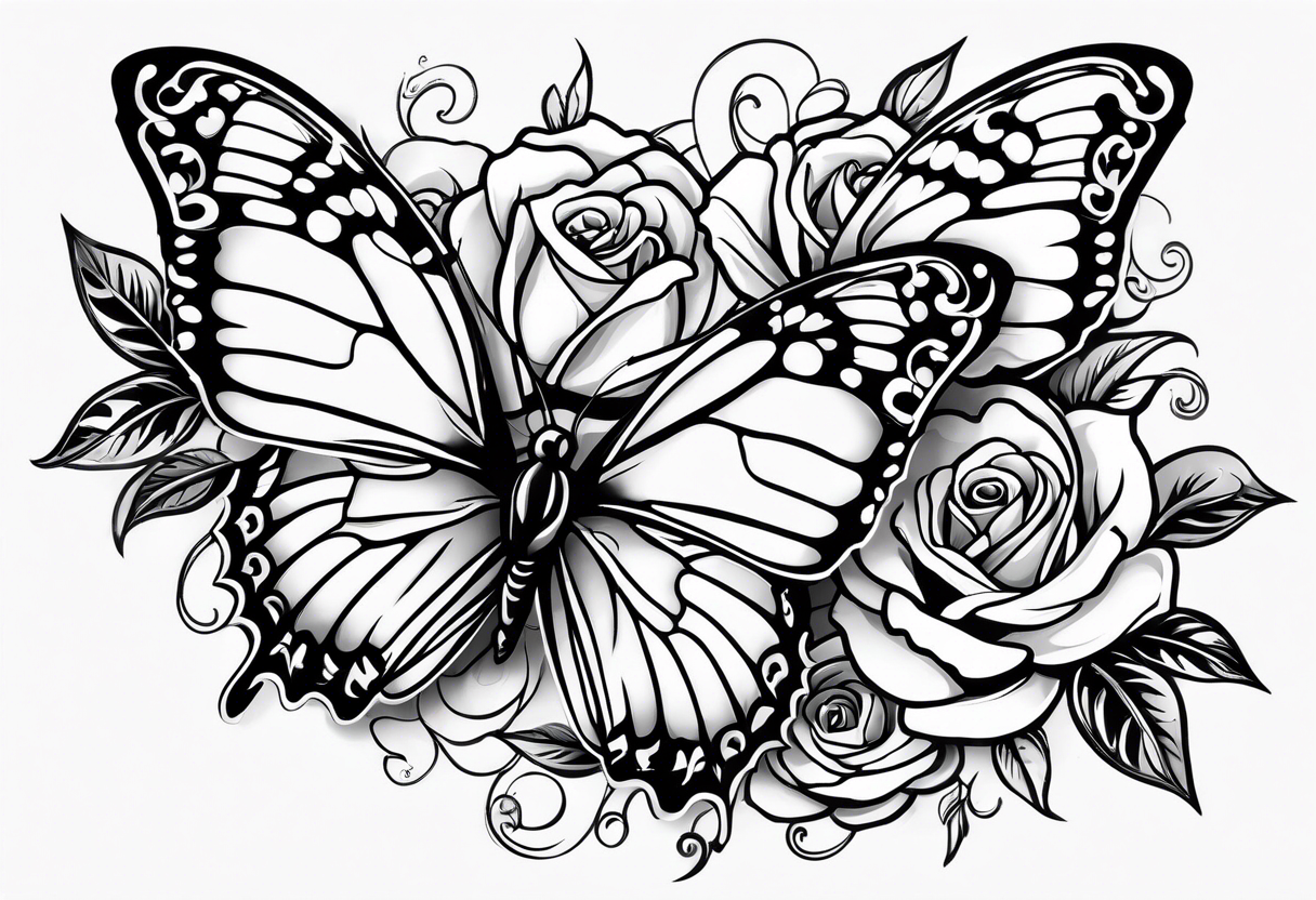 Butterflies flying with roses & filligree tattoo idea