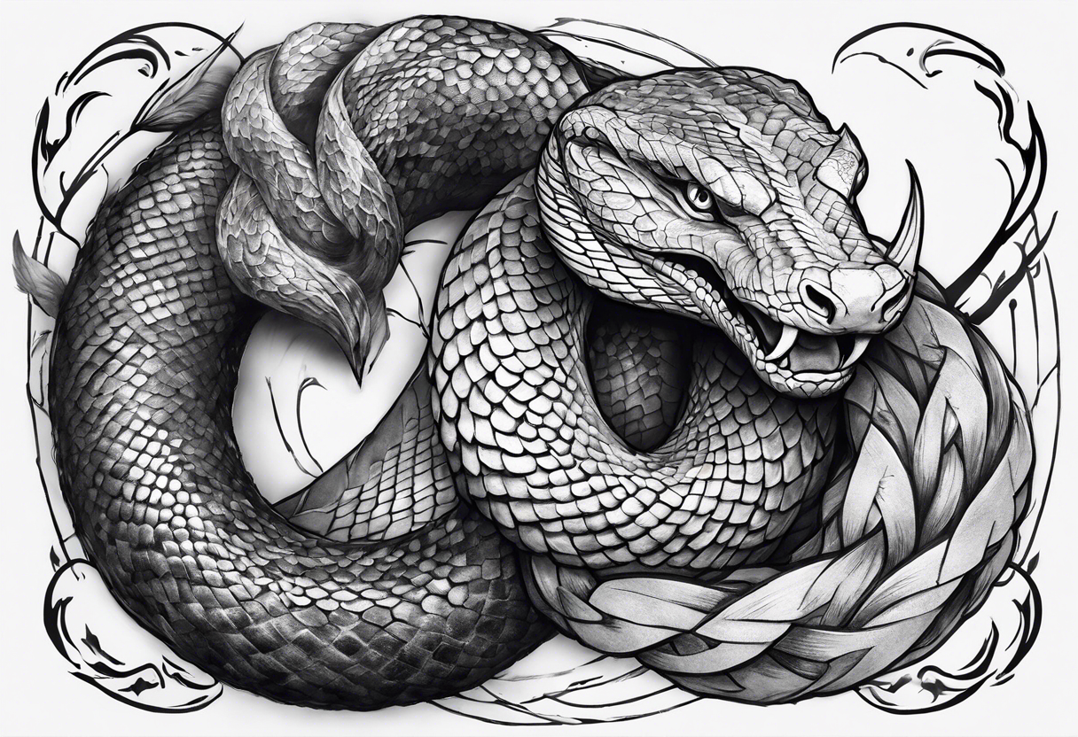 a Sleeve tattoo of Jörmungandr, the mythical giant snake from god of war the game going from shoulder to bicep tattoo idea