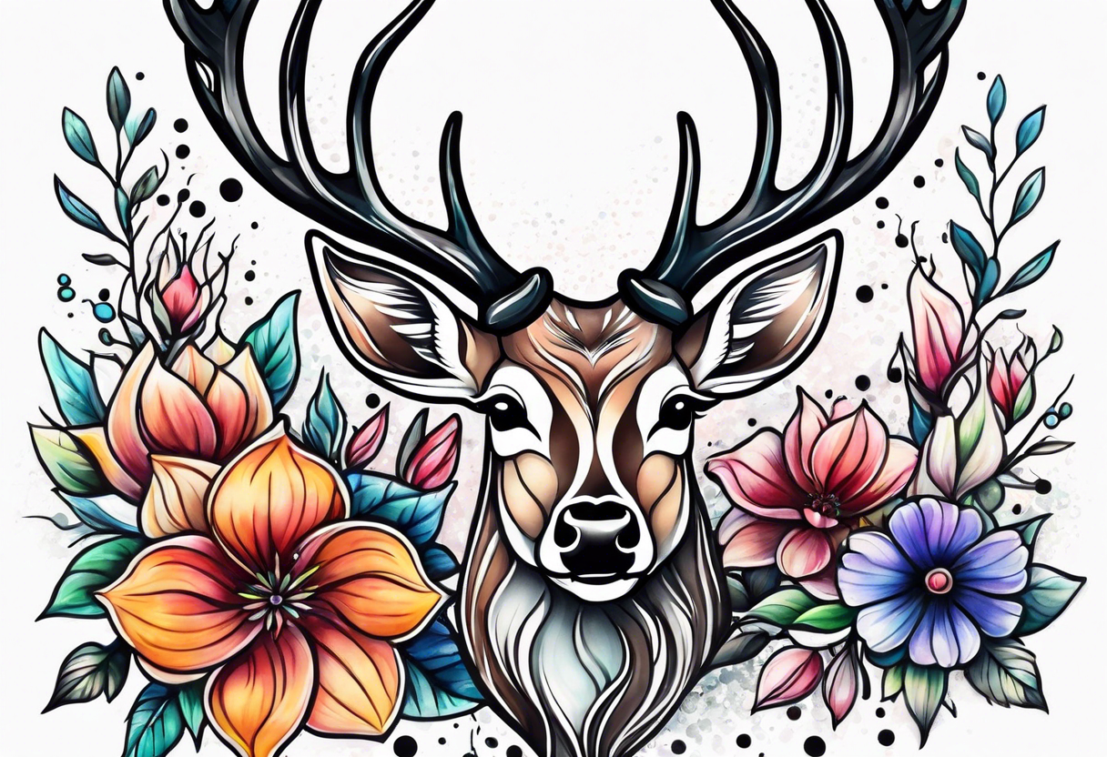 Deer bubbles plants tattoo idea