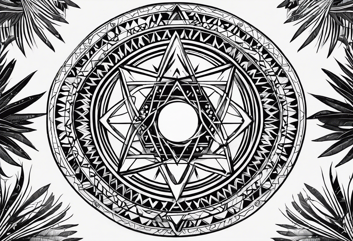 sacred geometry, tropical, egyptian symbols, chakras, black and white with hints of blue tattoo idea