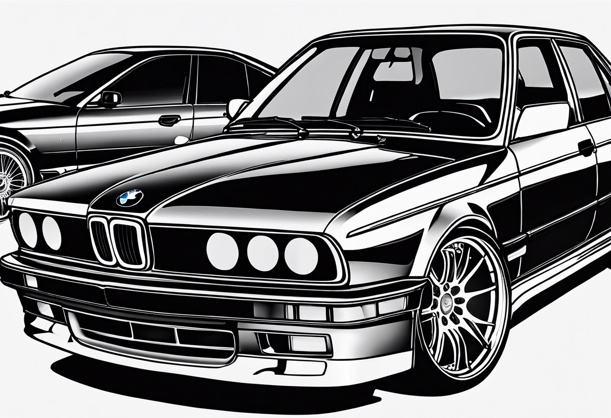 1995 Bmw M5 with supercharger standing out of hood tattoo idea