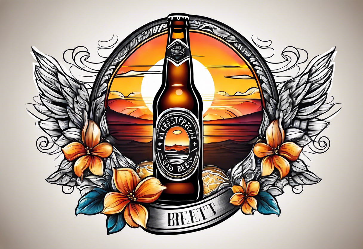 sunset cold beer tattoo idea