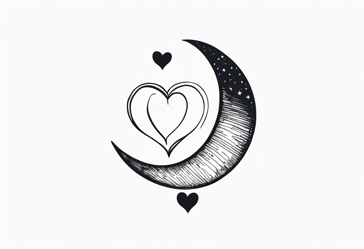 minimalistic Crescent moon with a love heart inside tattoo idea