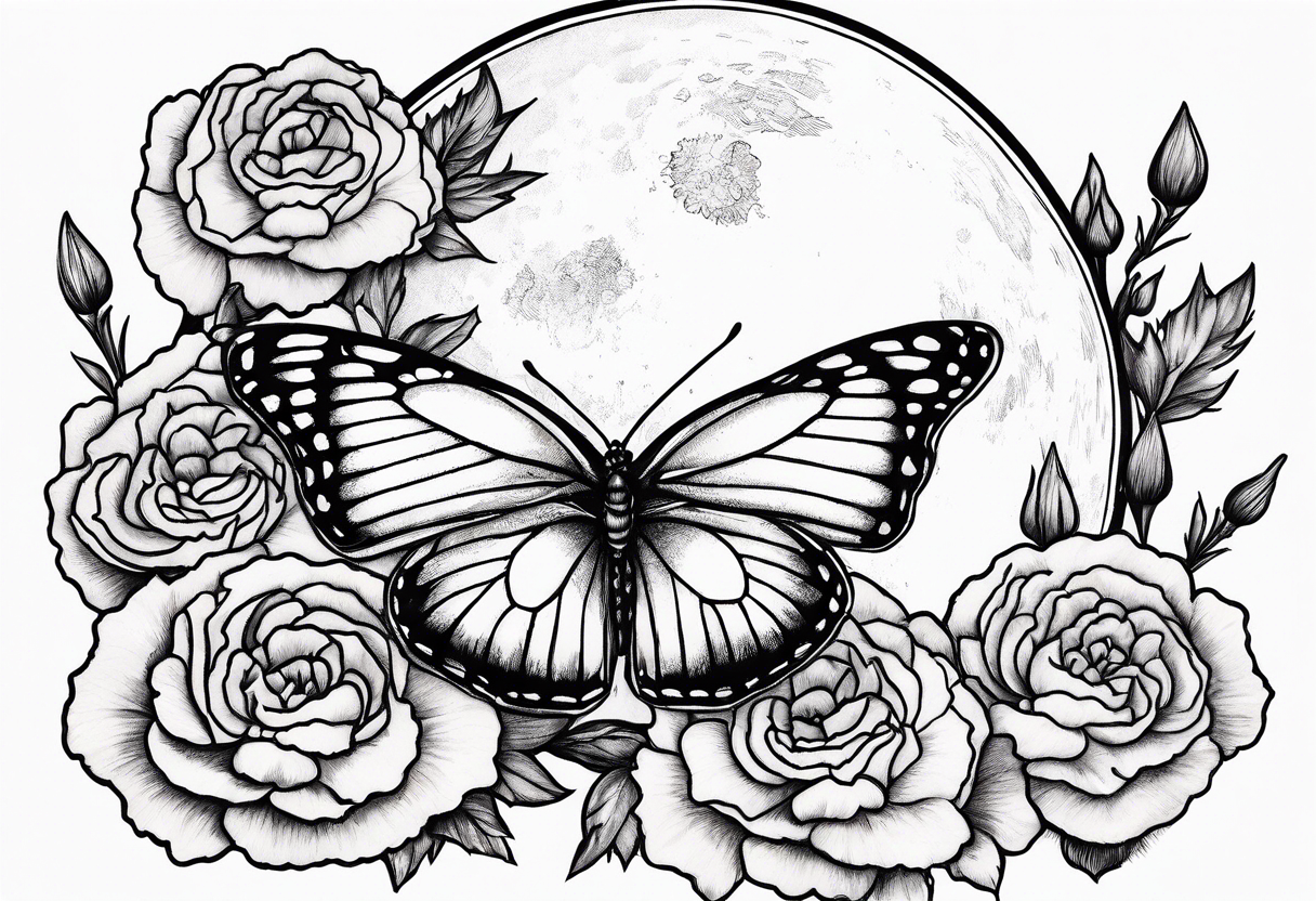 carnations blue butterfly moon tattoo idea