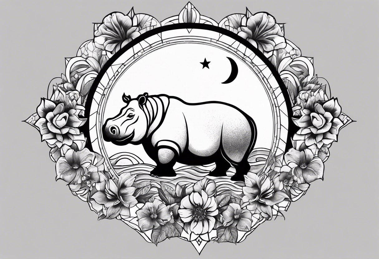 Hippo, Hippopotamus. Wild animal for tattoo,... - Stock Illustration  [62023318] - PIXTA