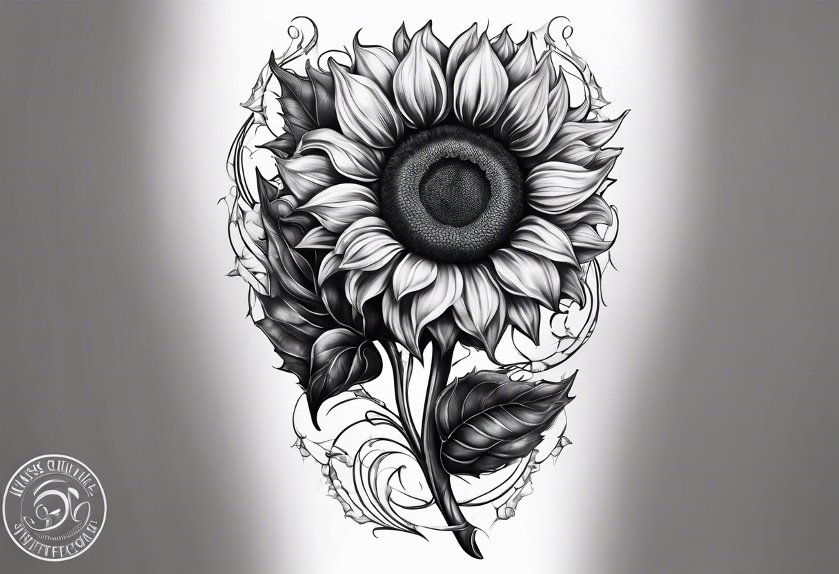 Realistic Horseshoe around a sunflower tattoo idea