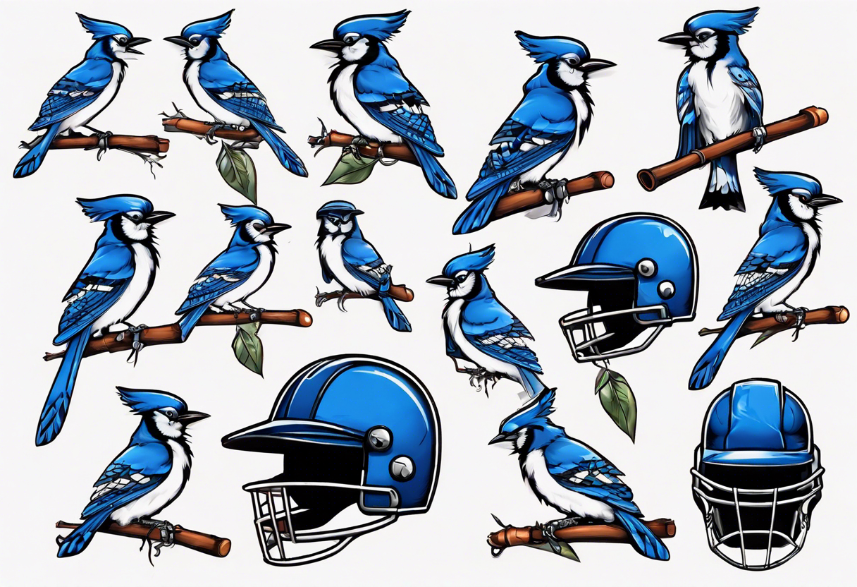 bluejay wearing cricket helmet tattoo idea