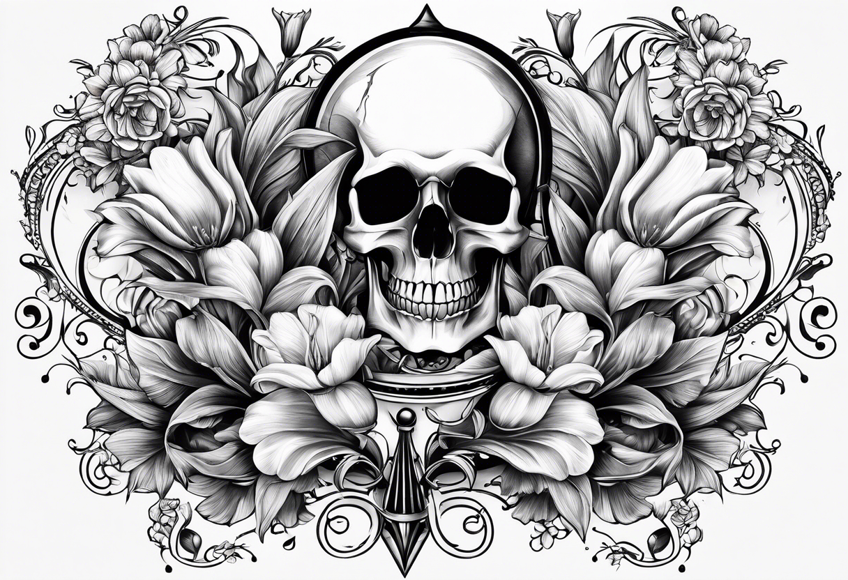 Tulip, Skull, hourglass all separate pieces tattoo idea