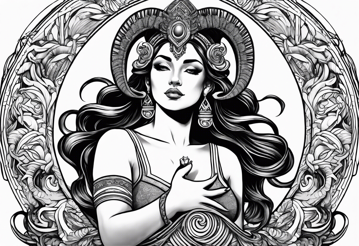 Aries goddess with ram horns tattoo idea