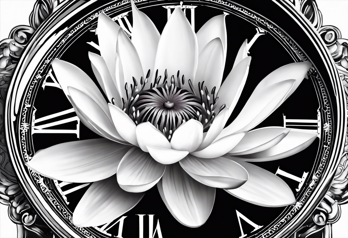 Waterlily above a clock tattoo idea