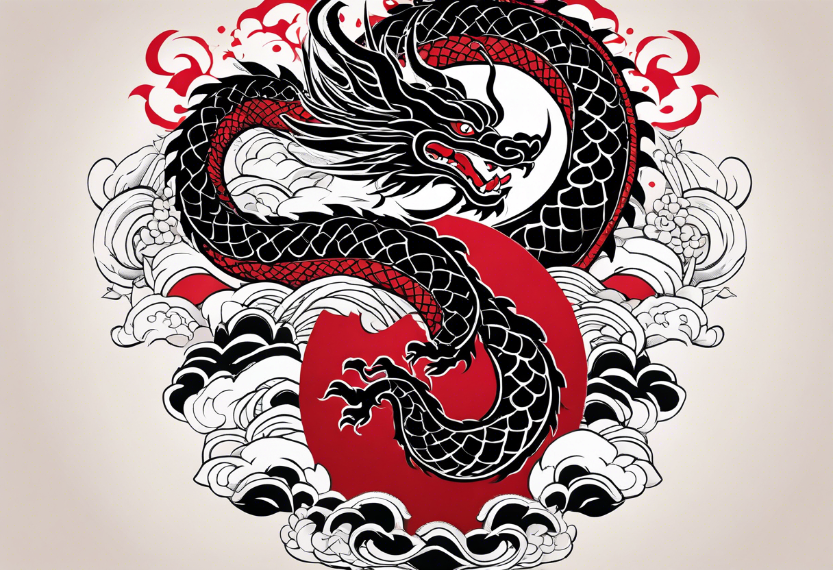 The name Nakama painted vertically  in Shodo style. A Japanes dragon coiled around it. tattoo idea