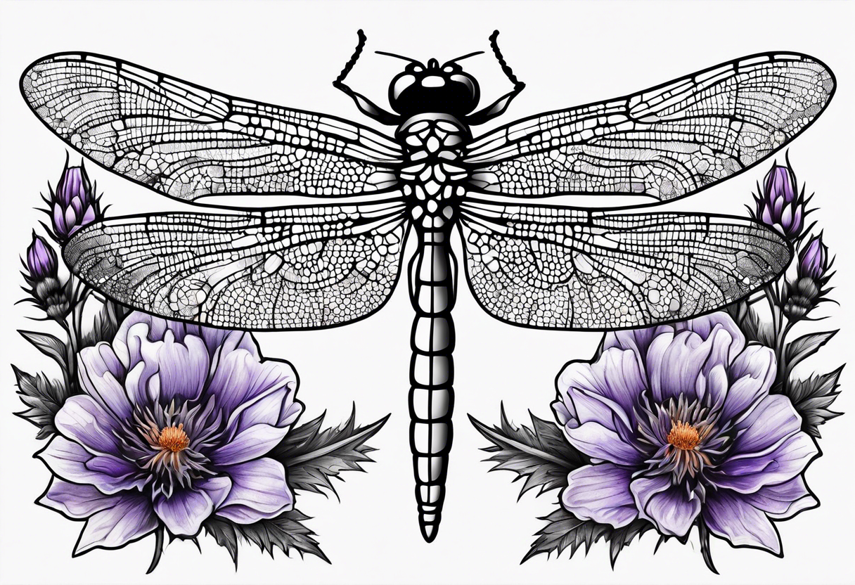 Dragonfly in amber with lavender and thistle tattoo idea