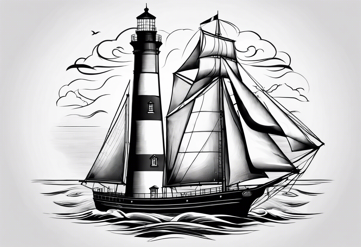 maritime lighthouse with 2 large sails attached. tattoo idea