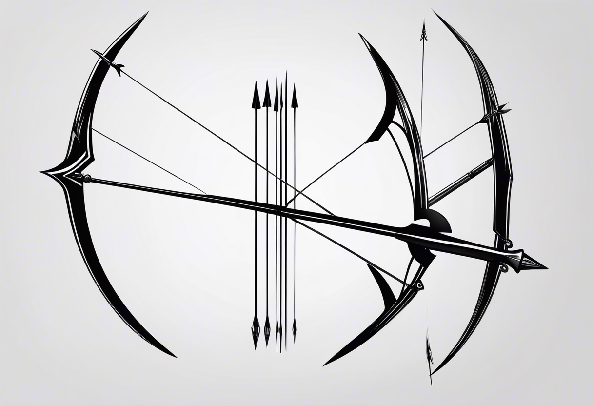 A loaded bow with 2 arrows. simplistic, minimalist and clean, even abstract. no people. very few lines. keep it simple tattoo idea