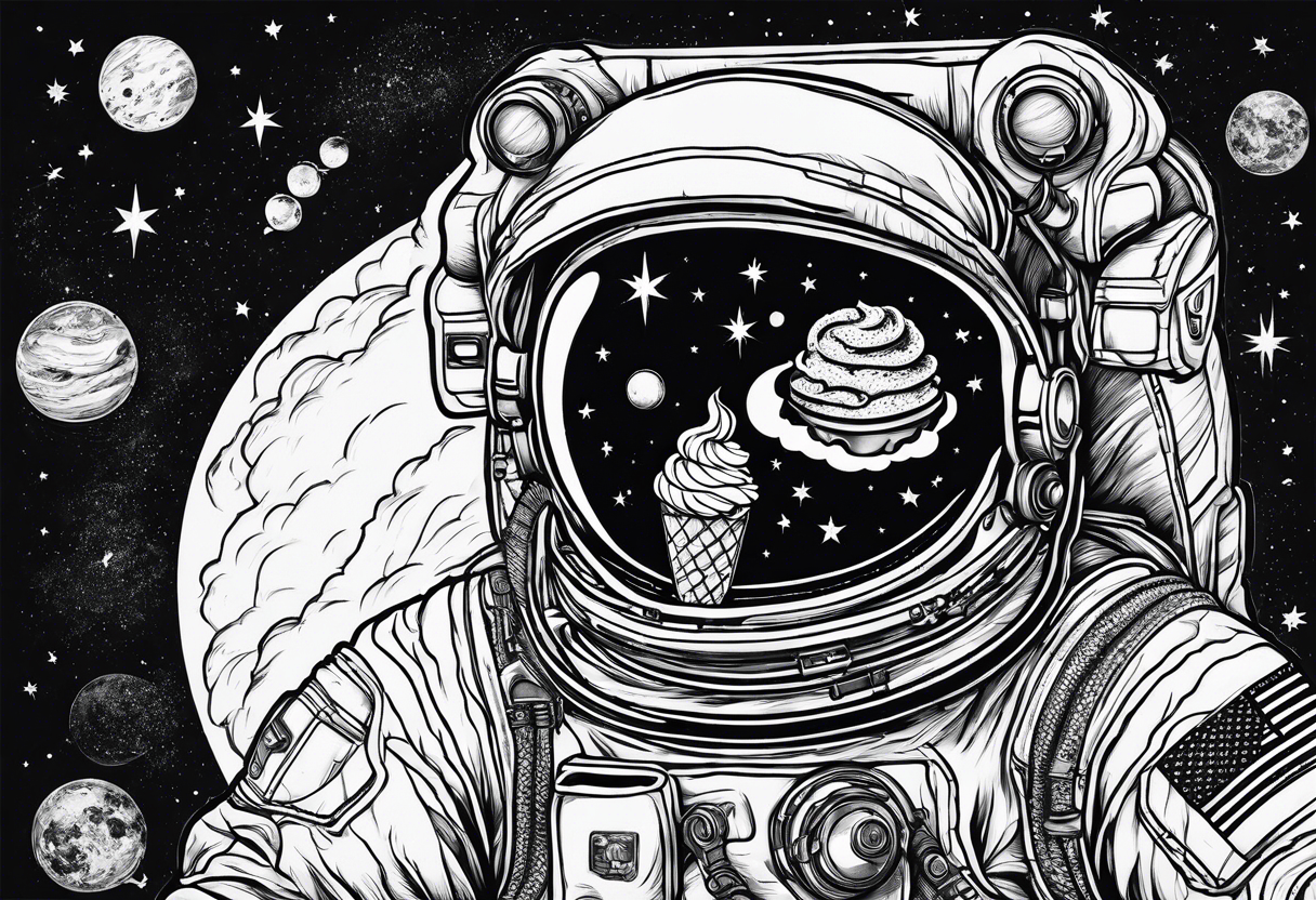 a picture of an astronaut eating an ice cream cone while floating in space tattoo idea