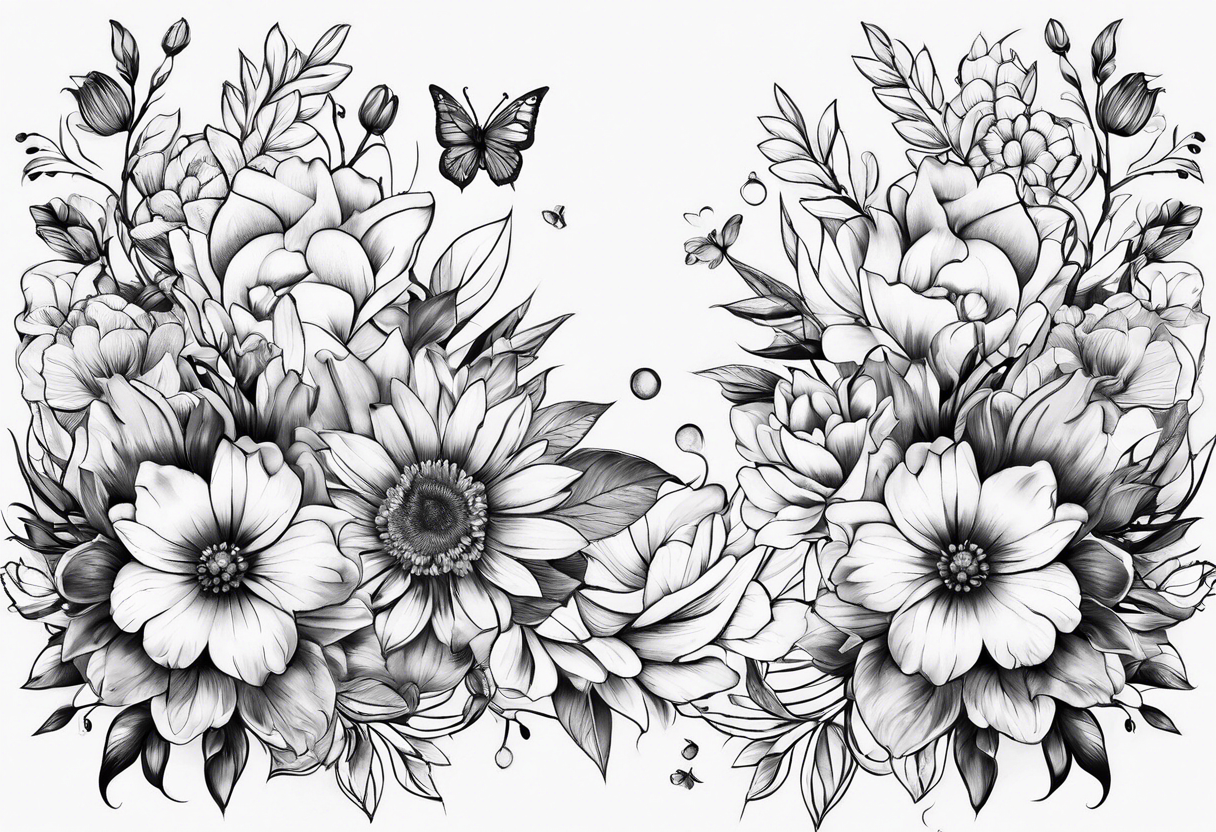 Spring flower grouped tattoo idea