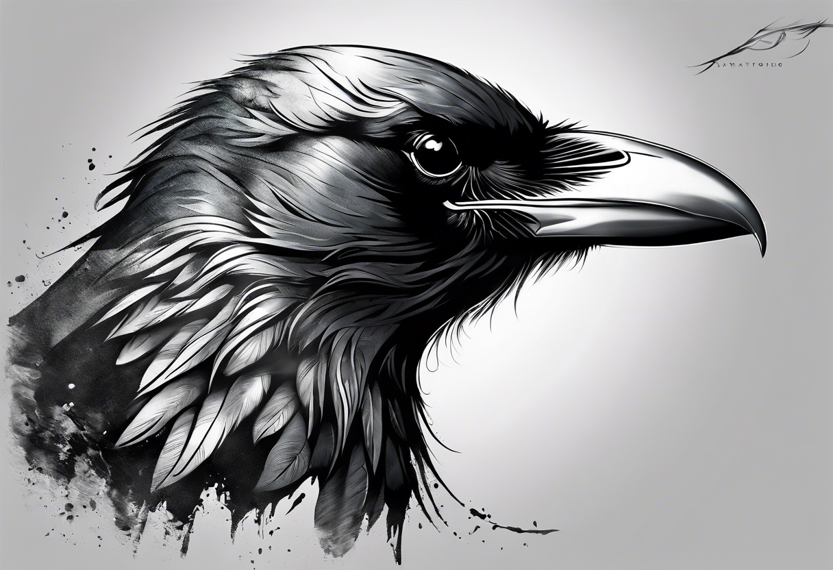 Generate a standing raven tattoo. With blank eyes, tongue out tattoo idea