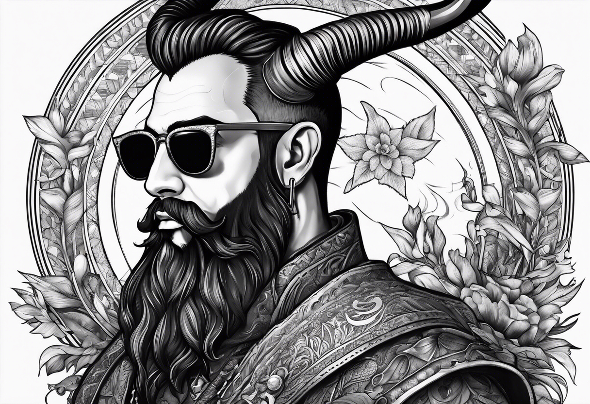 capricorn with beard and sunglasses tattoo idea