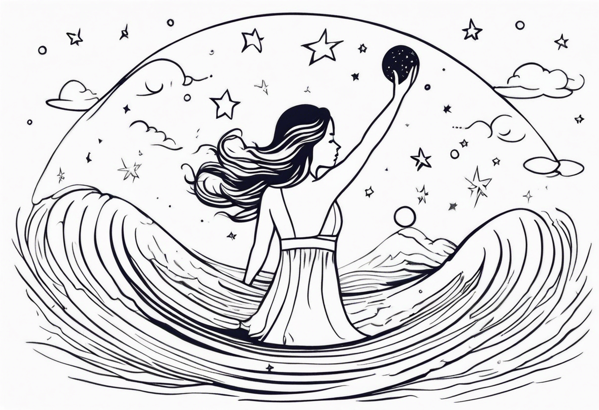 girl in water reaching arms to stars above tattoo idea