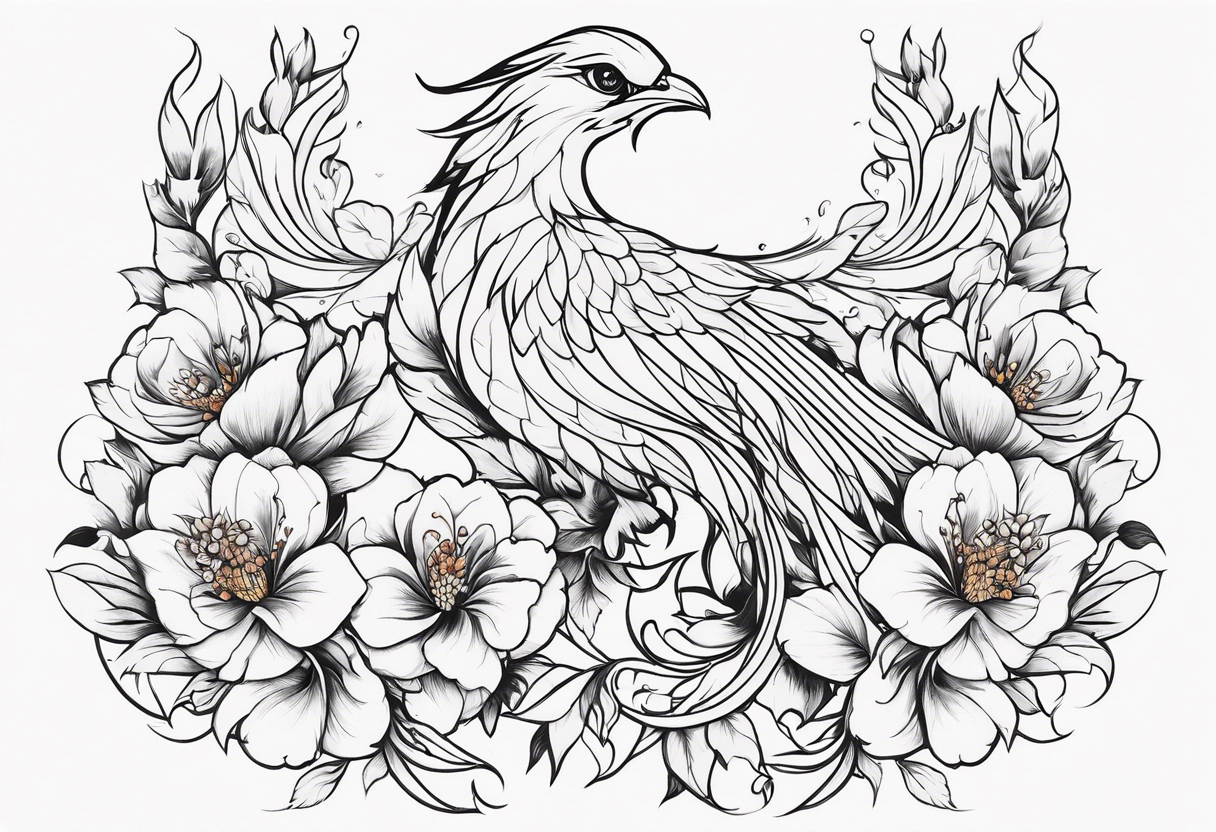 Phoenix with flowers but feminine not too realistic for side boob tattoo idea