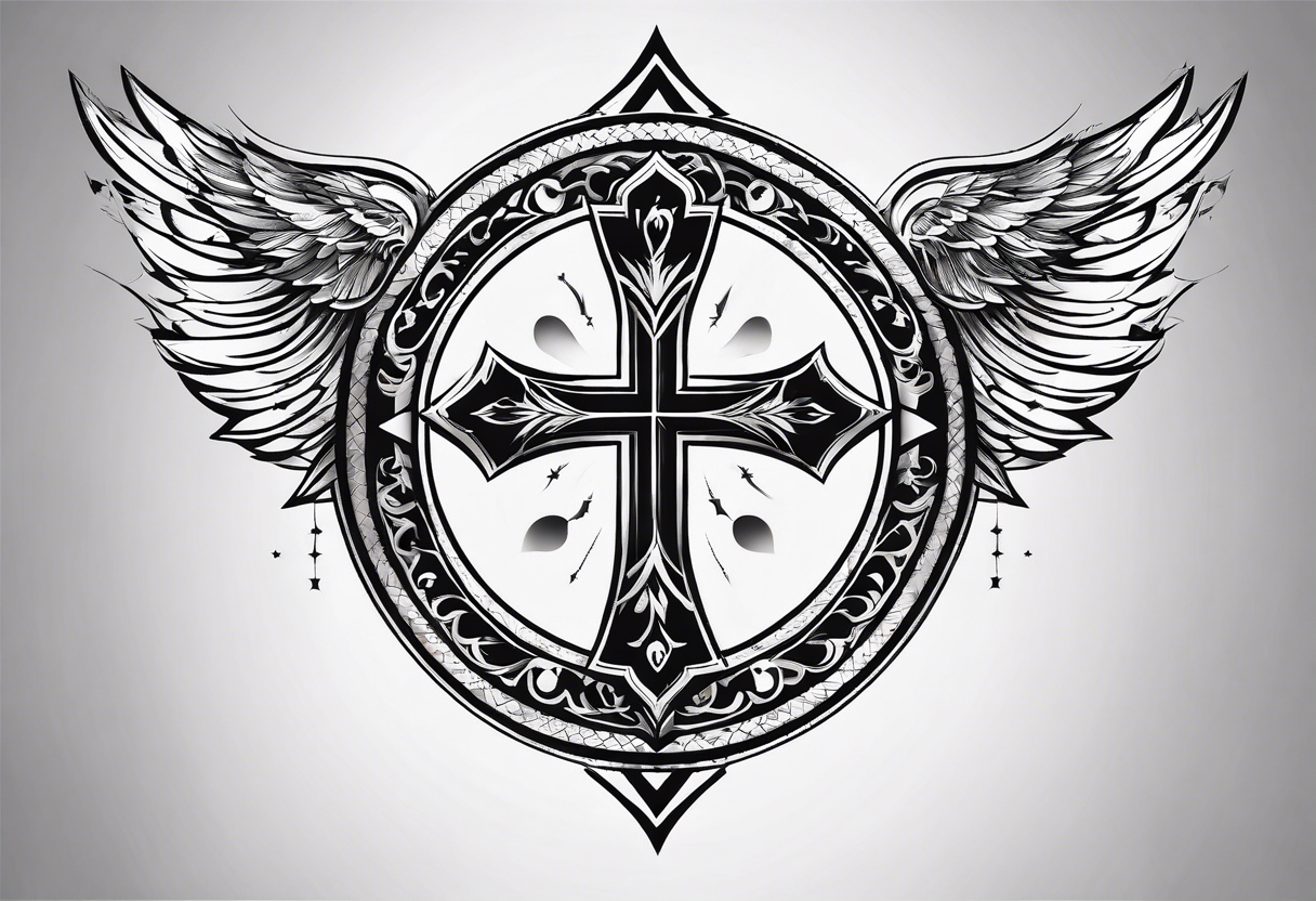 The Christian Chiro symbol in negative space surrounded by a heavenly ambiance. tattoo idea