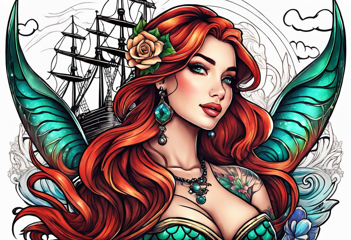Mermaid Tattoo Designs - Ariel Little Mermaid Pinup Clipart - Large Size  Png Image - PikPng