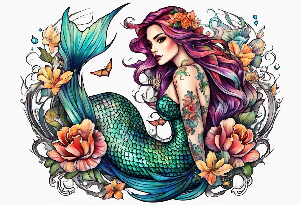 mermaid with skeleton tattoo idea