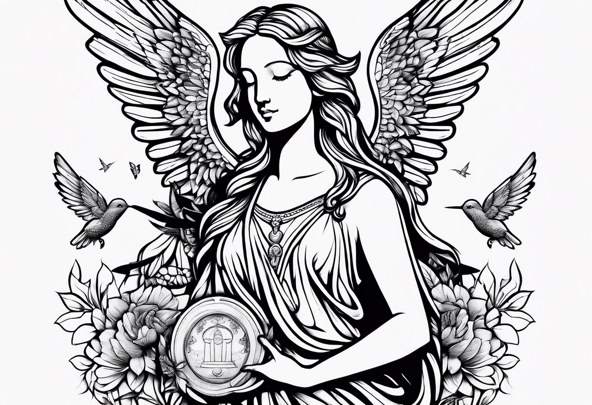 Angel Statue with hummingbirds tattoo idea