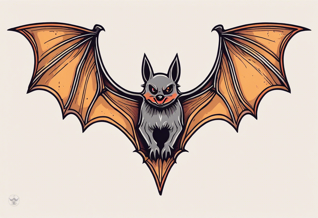 Bat face traditional Knee tattoo in fall colors tattoo idea