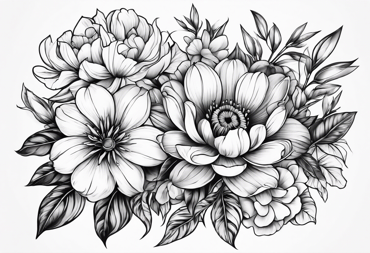 Spring flower grouped tattoo idea