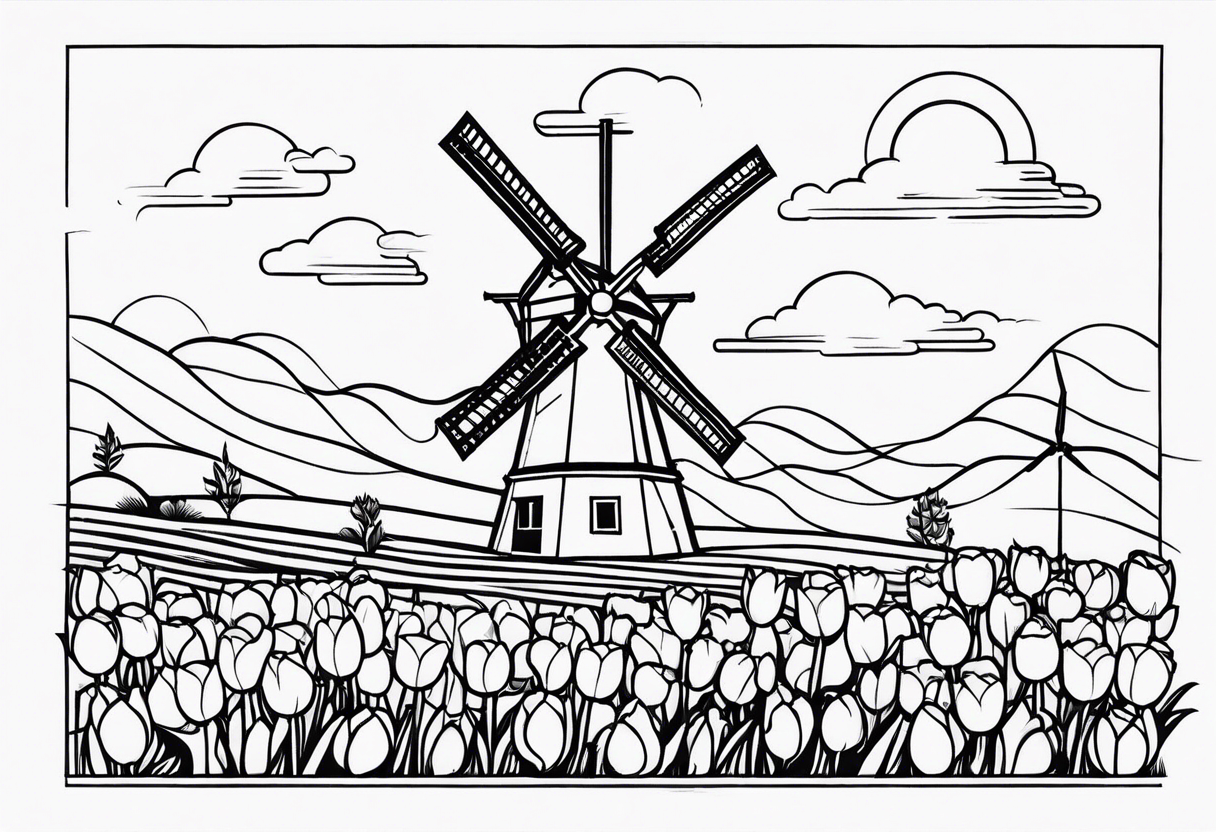 windmill and tulips tattoo idea