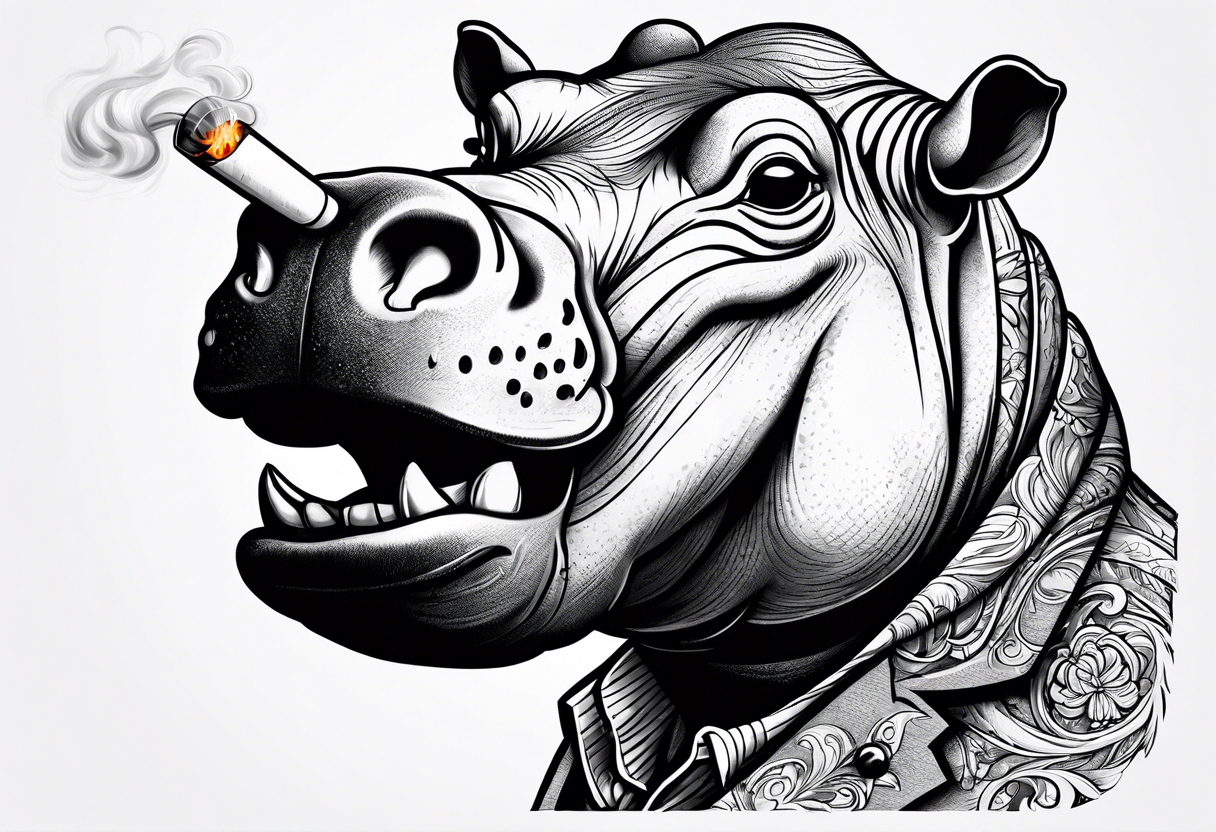 hippo smoking cigarette tattoo idea