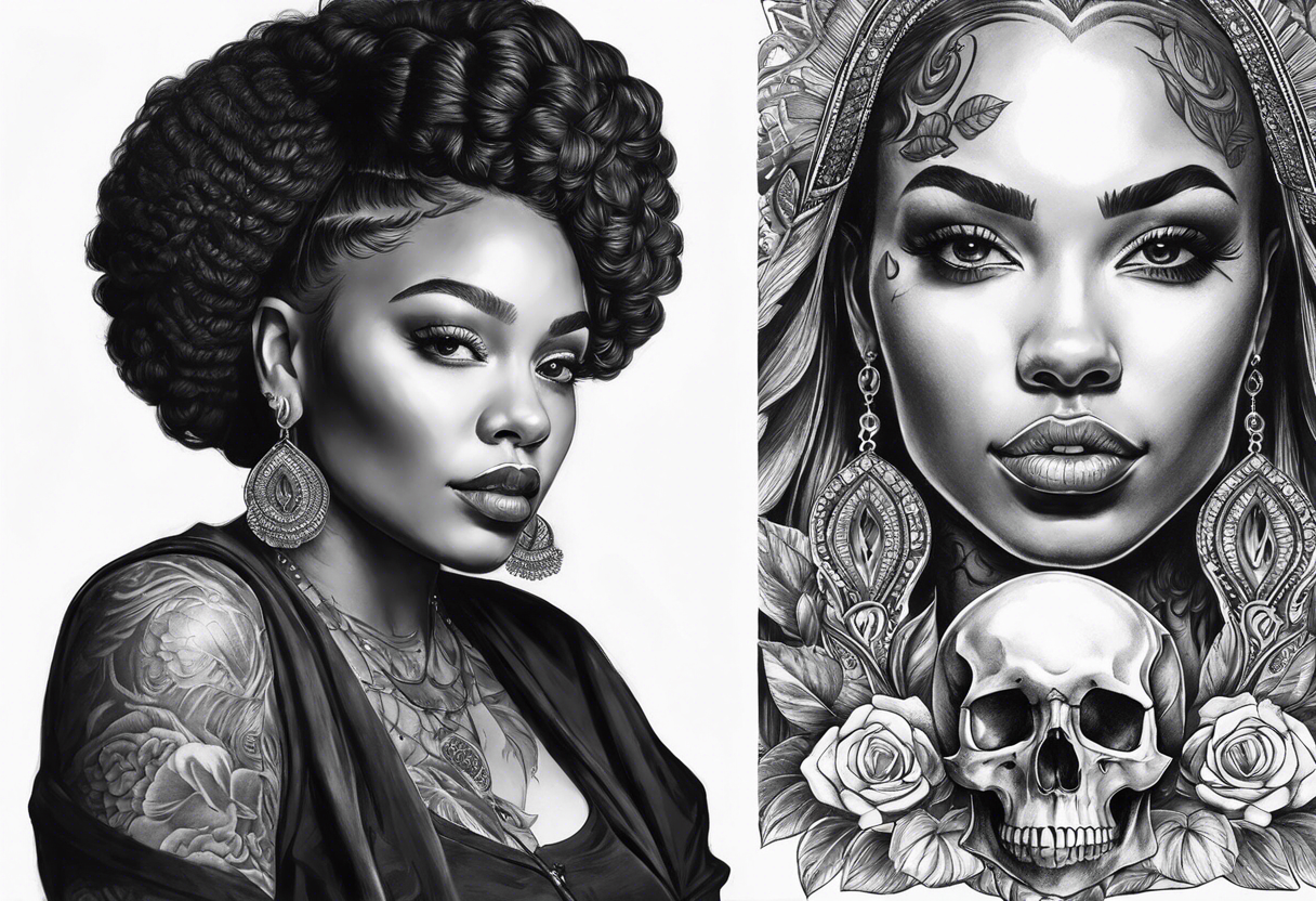 black women portrait with skull and burning candle tattoo tattoo idea