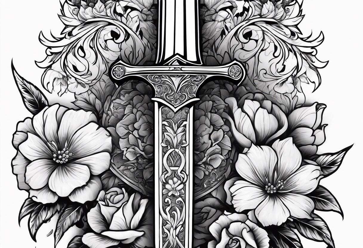 Sword with flowers wrapped around it tattoo idea