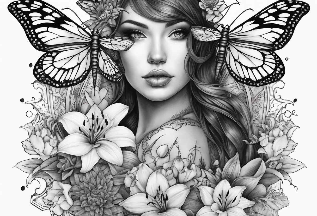 Harvey Ruby lillies flowers dragonflies stars fantasy books half sleeve no person face books fantasy tattoo idea