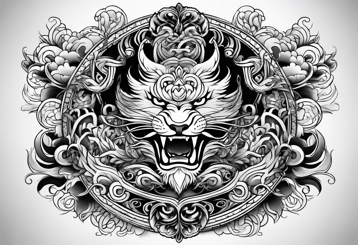 japanese tattoo with swirly elements tattoo idea