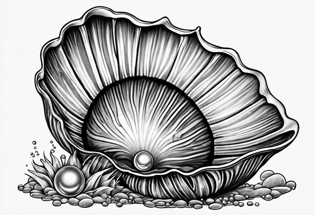 clam shell open with an pearl inside underwater looking gorgeous tattoo idea