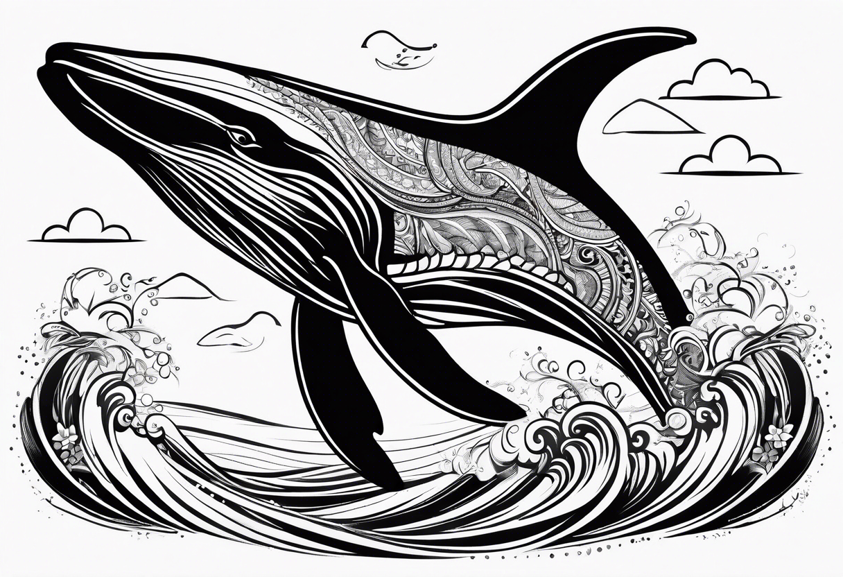 Hawaiian whale breaching paisley tattoo idea