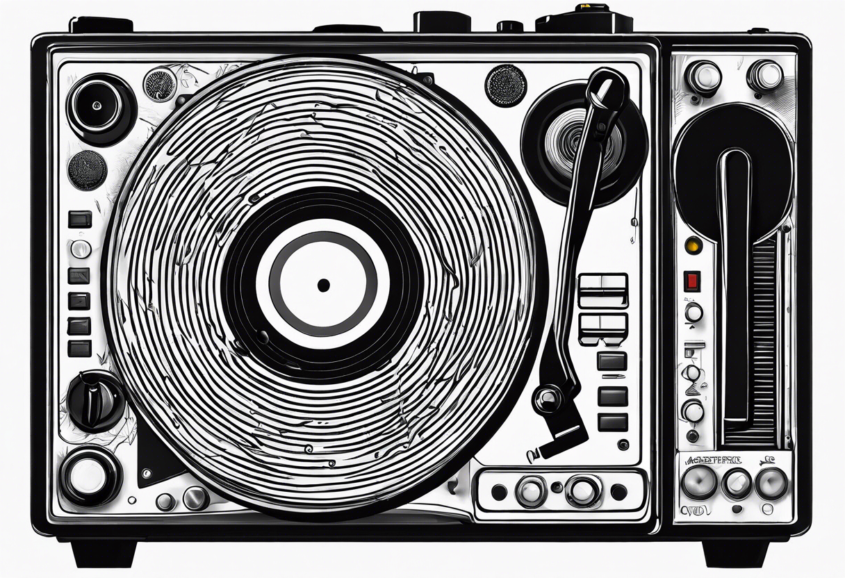 Recordplayer no details in 2D only 5 lines tattoo idea