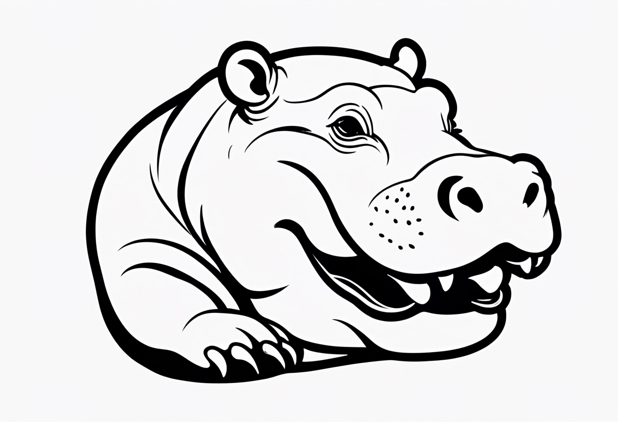 Baby hippo playful face tattoo idea