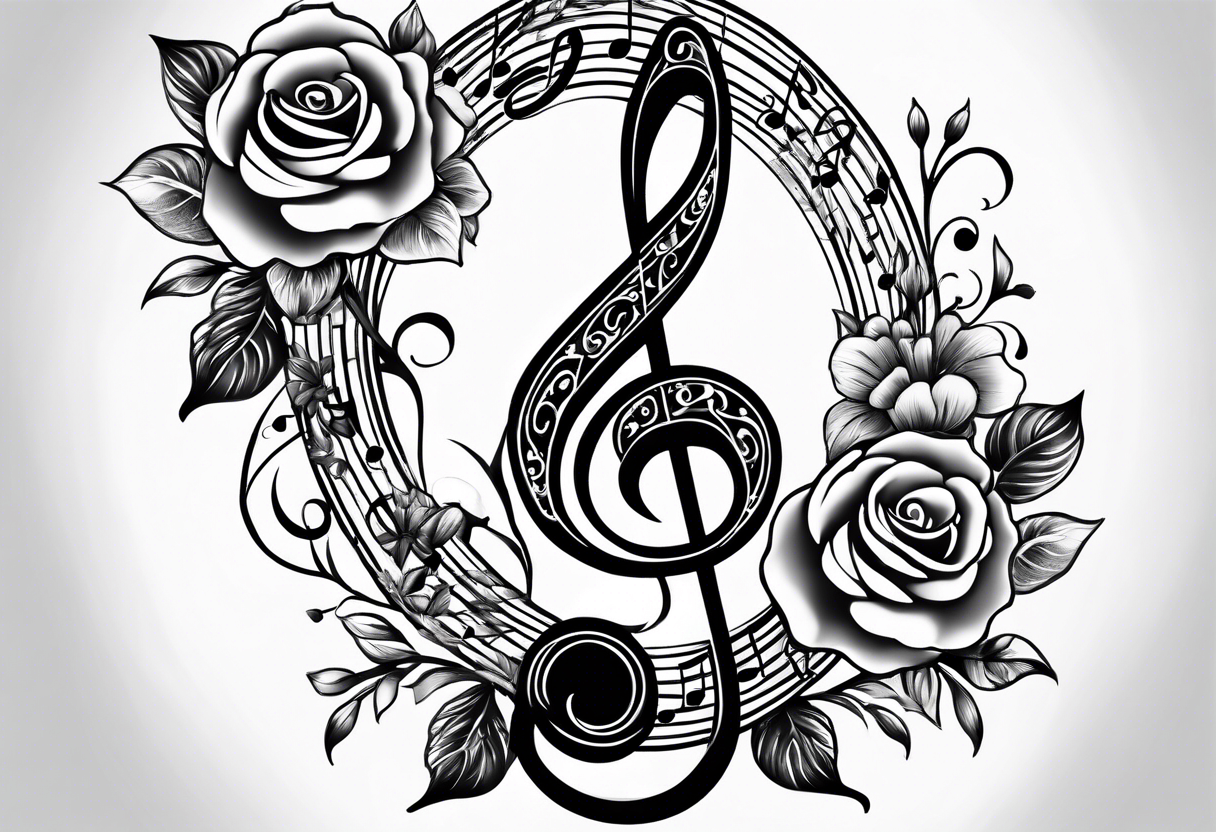 Treble clef, flowers tattoo idea