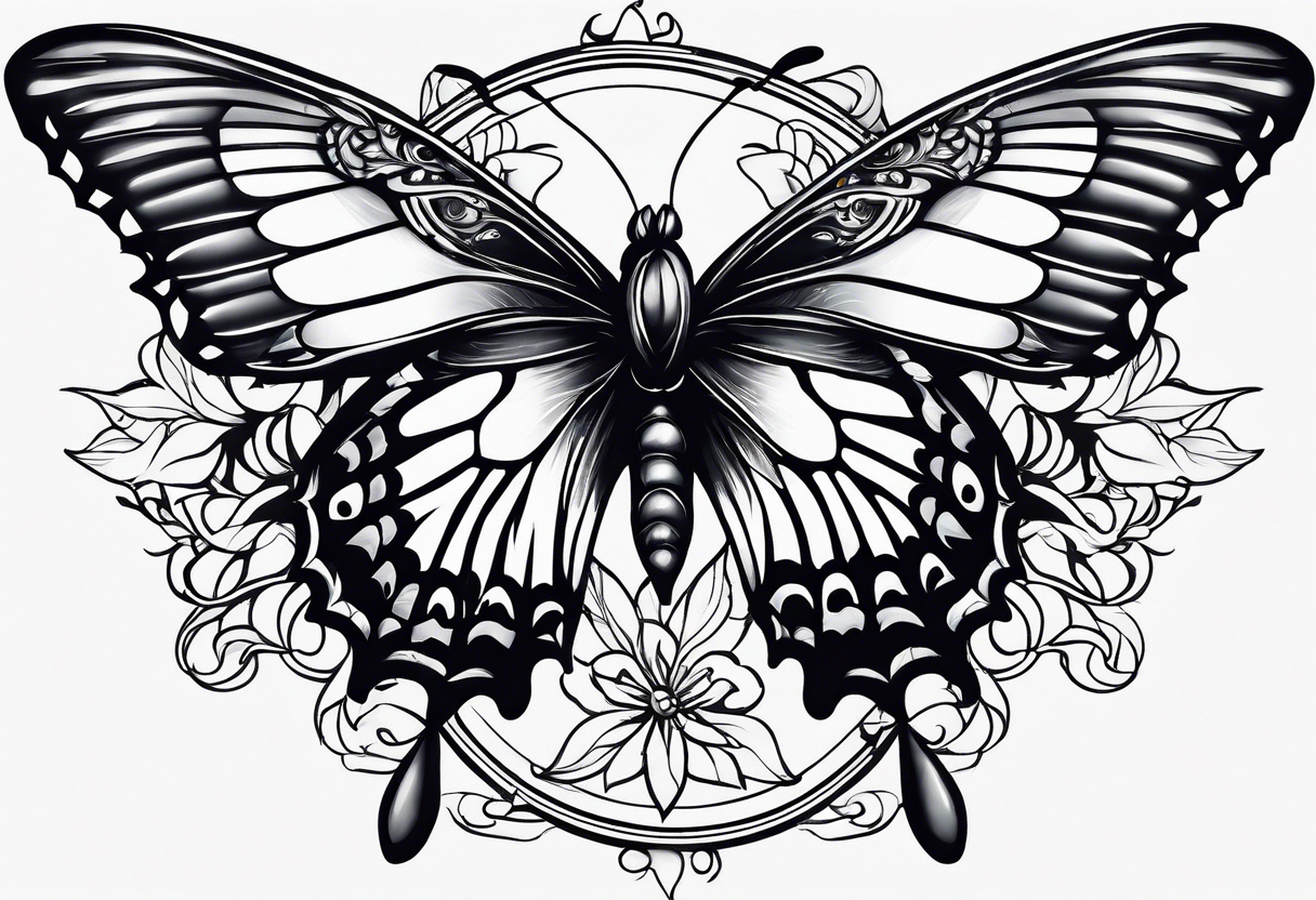 a butterfly and a raven fly together tattoo idea