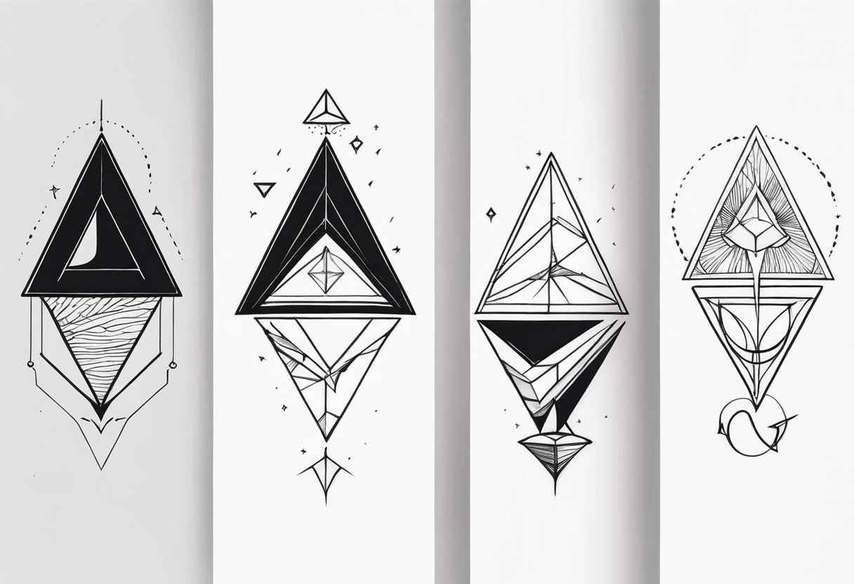 four small triangle portals to fantasy world connected by line, forearm tattoo tattoo idea